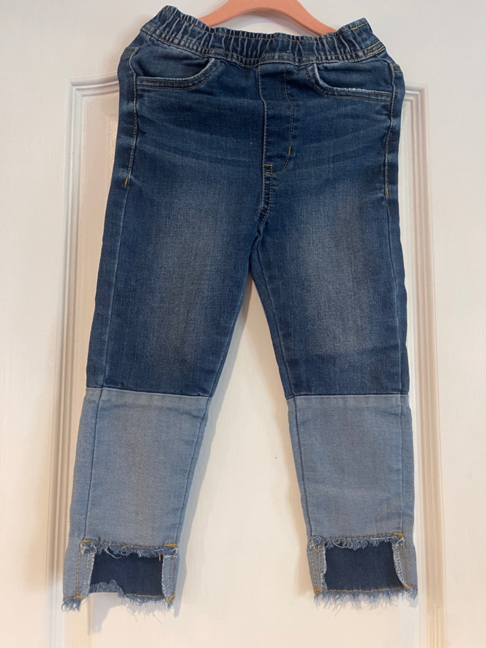 stem Two-Tone Blue Kids Jeans with Raw Hem